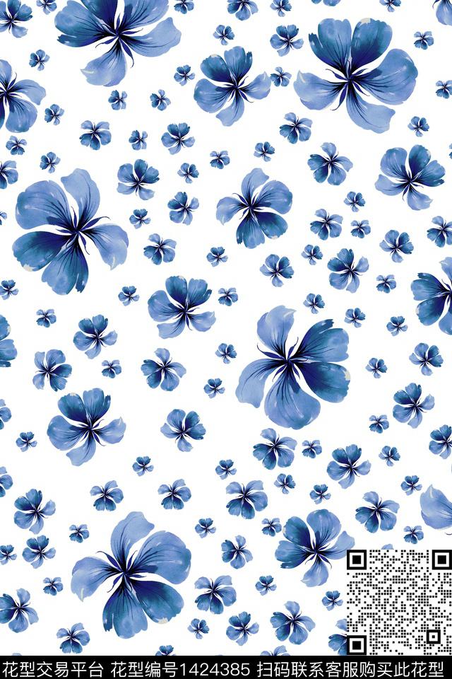 绿植树叶清爽底花卉雪纺传统印花华亿平台下载（图片编号: 1424385） - 瓦栏（Walan）