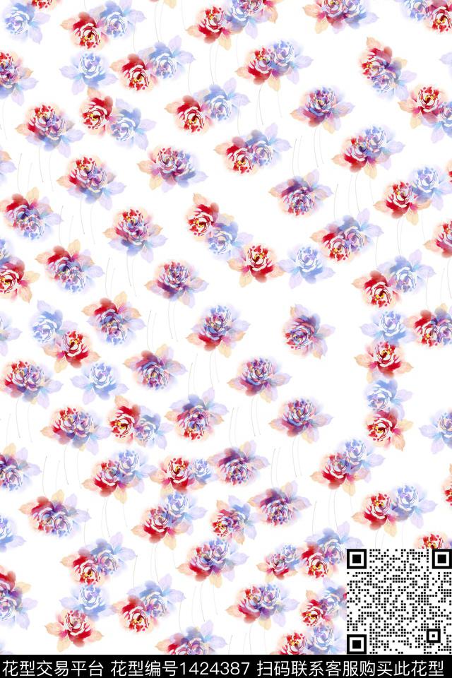 绿植树叶清爽底花卉雪纺传统印花华亿平台下载（图片编号: 1424387） - 瓦栏（Walan）