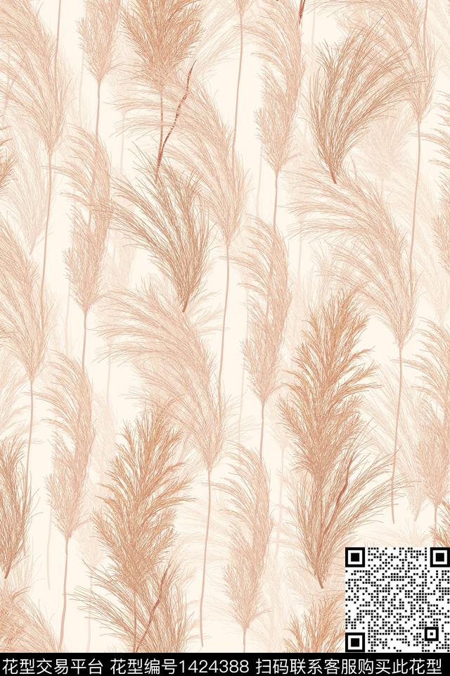 绿植树叶清爽底花卉雪纺传统印花华亿平台下载（图片编号: 1424388） - 瓦栏（Walan）