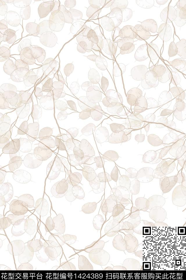 绿植树叶清爽底花卉雪纺传统印花华亿平台下载（图片编号: 1424389） - 瓦栏（Walan）