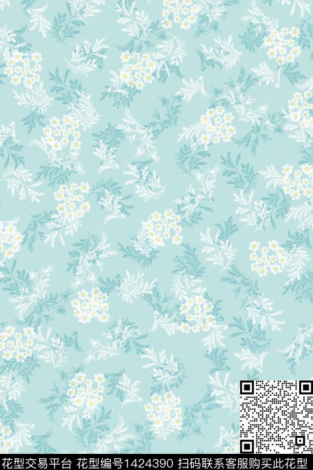 绿植树叶清爽底花卉雪纺传统印花华亿平台下载（图片编号: 1424390） - 瓦栏（Walan）