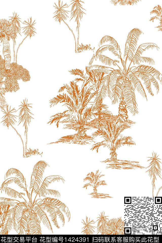 绿植树叶清爽底花卉大牌风传统印花华亿平台下载（图片编号: 1424391） - 瓦栏（Walan）