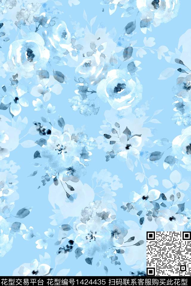 花卉大牌风小清新数码印花华亿平台下载（图片编号: 1424435） - 瓦栏（Walan）