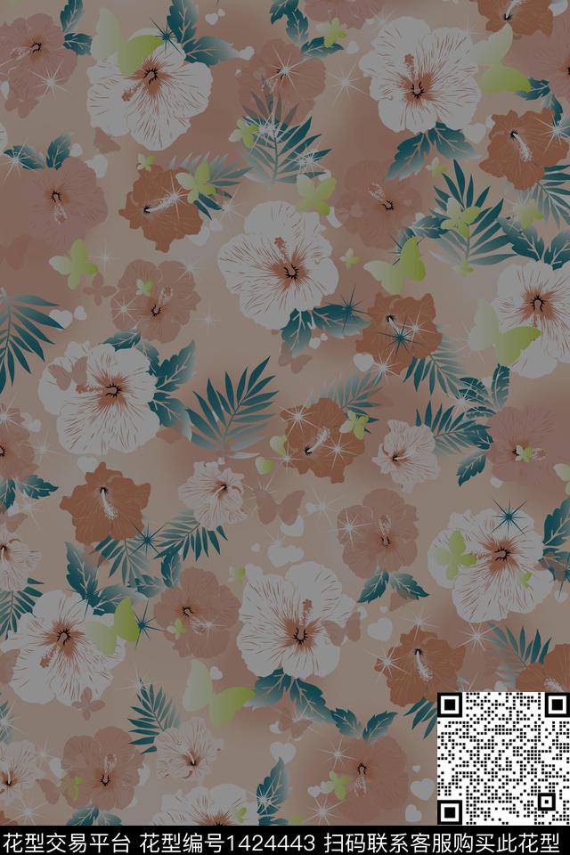 绿植树叶花卉大牌风数码印花华亿平台下载（图片编号: 1424443） - 瓦栏（Walan）