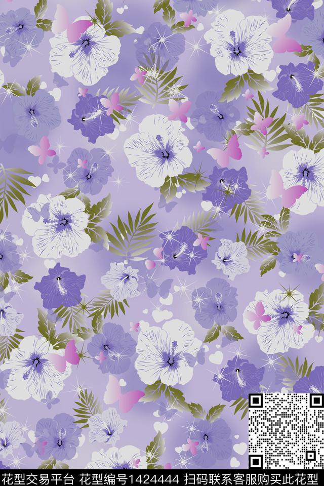 绿植树叶花卉大牌风数码印花华亿平台下载（图片编号: 1424444） - 瓦栏（Walan）