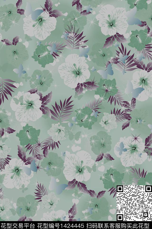 绿植树叶花卉大牌风数码印花华亿平台下载（图片编号: 1424445） - 瓦栏（Walan）