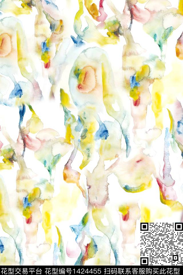 抽象小清新真丝数码印花华亿平台下载（图片编号: 1424455） - 瓦栏（Walan）
