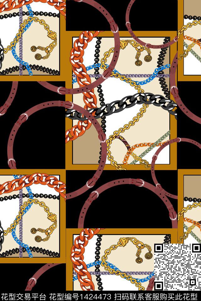 几何皮带链条传统印花华亿平台下载（图片编号: 1424473） - 瓦栏（Walan）
