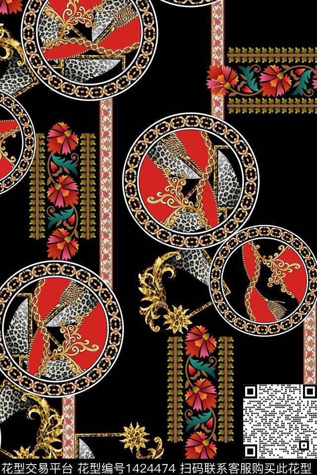 几何链条花纹数码印花华亿平台下载（图片编号: 1424474） - 瓦栏（Walan）