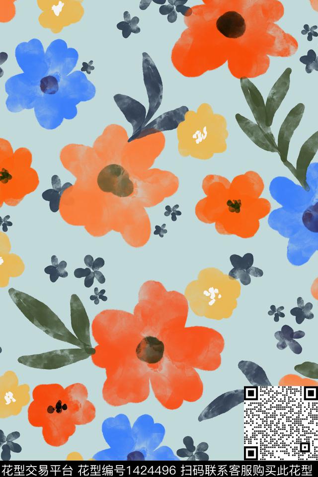 春夏华亿平台艺术花卉花卉植物传统印花华亿平台下载（图片编号: 1424496） - 瓦栏（Walan）