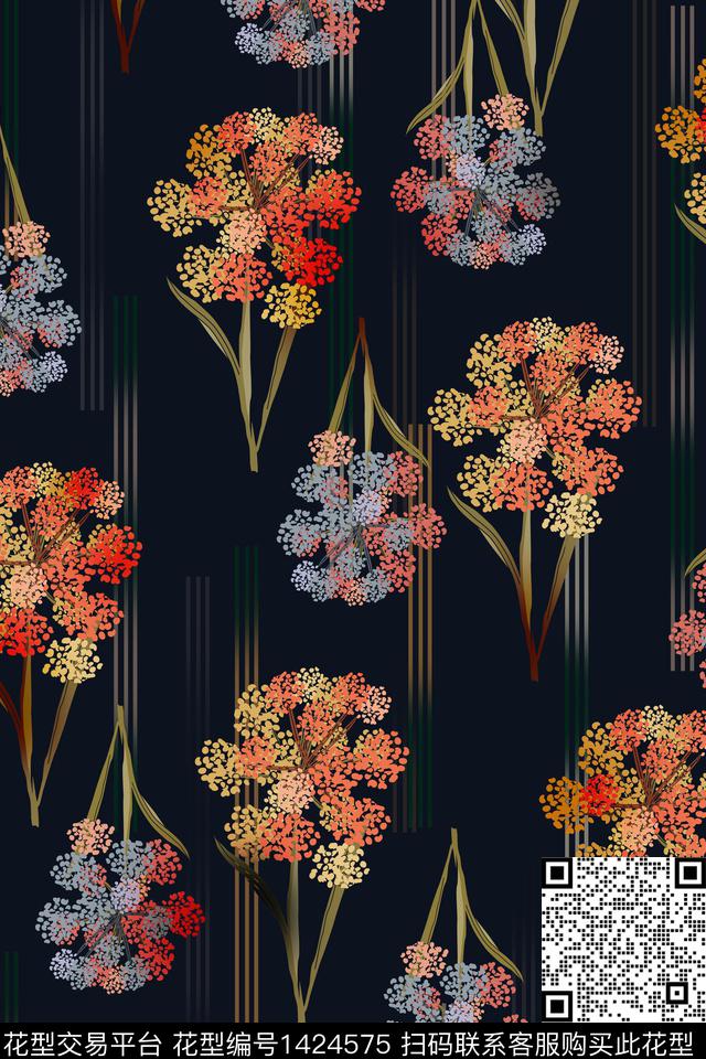 花卉大牌风真丝数码印花华亿平台下载（图片编号: 1424575） - 瓦栏（Walan）