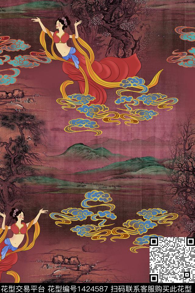 连衣裙女装香云纱传统印花华亿平台下载（图片编号: 1424587） - 瓦栏（Walan）