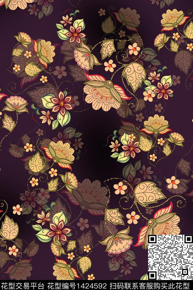 连衣裙女装香云纱传统印花华亿平台下载（图片编号: 1424592） - 瓦栏（Walan）