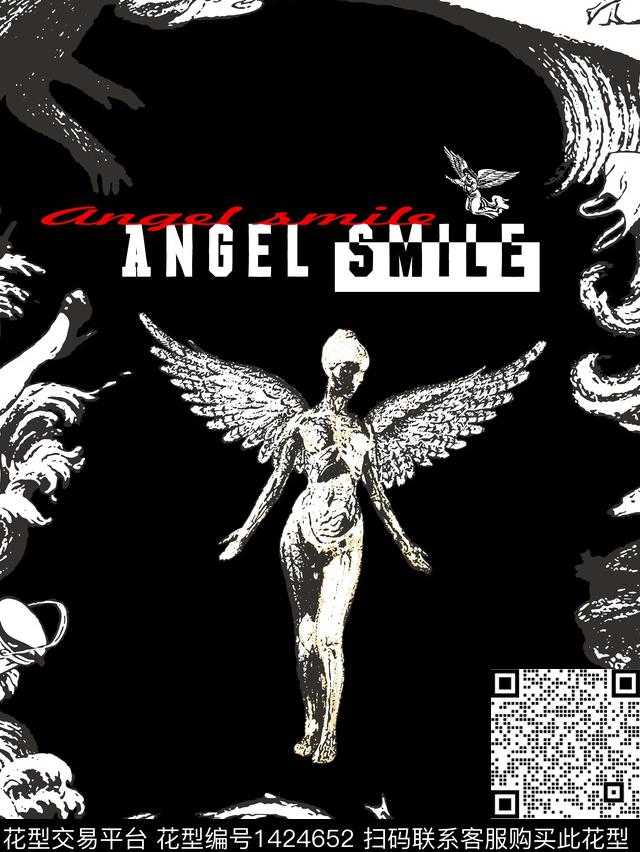 字母天使翅膀传统印花华亿平台下载（图片编号: 1424652） - 瓦栏（Walan）