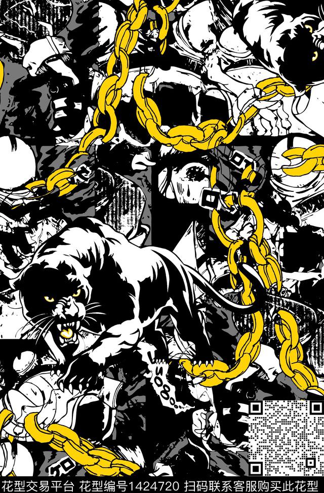 豹子大牌风抽象传统印花华亿平台下载（图片编号: 1424720） - 瓦栏（Walan）