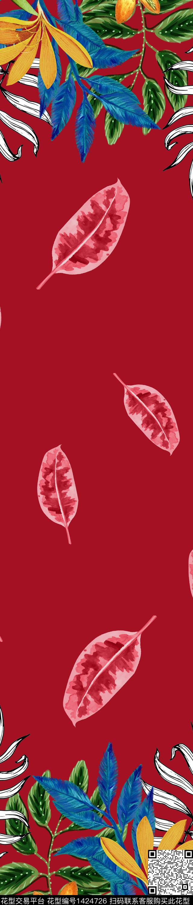 女装定位花黑白华亿平台绿植树叶传统印花华亿平台下载（图片编号: 1424726） - 瓦栏（Walan）