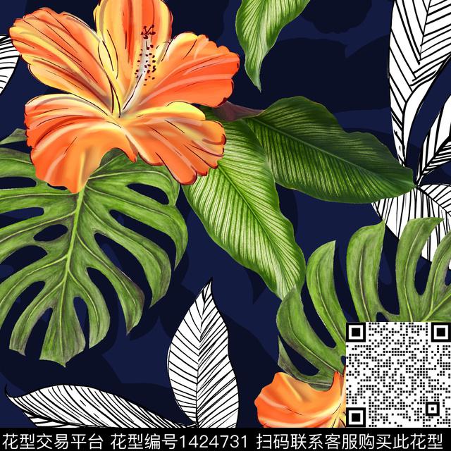 几何绿植树叶花卉传统印花华亿平台下载（图片编号: 1424731） - 瓦栏（Walan）