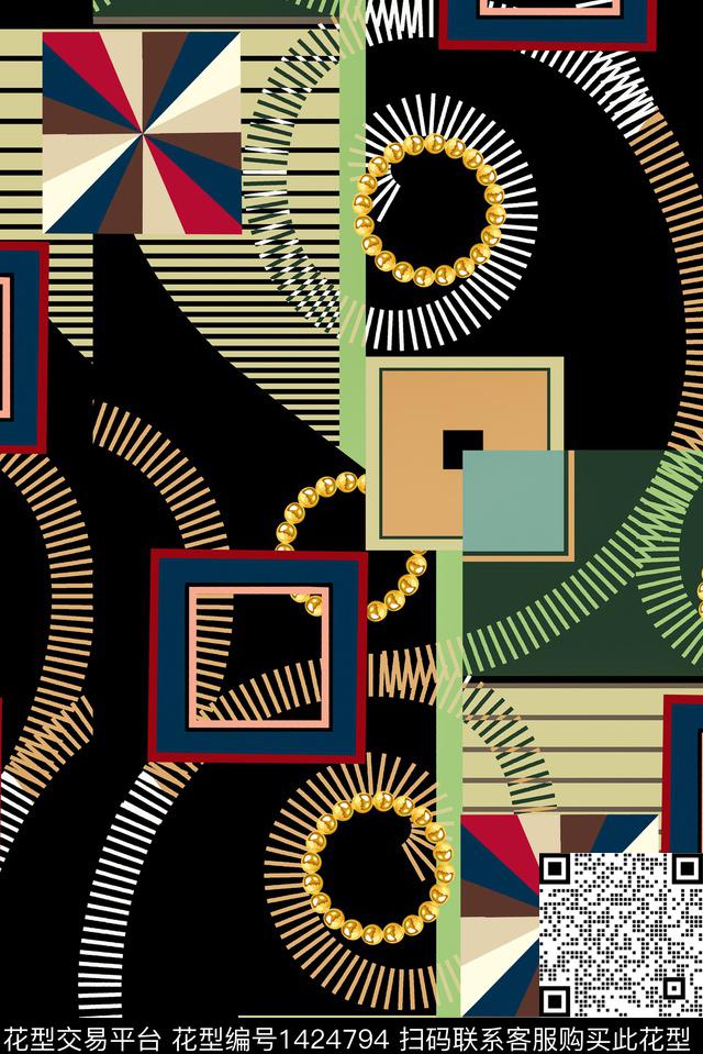 大牌风抽象几何传统印花华亿平台下载（图片编号: 1424794） - 瓦栏（Walan）