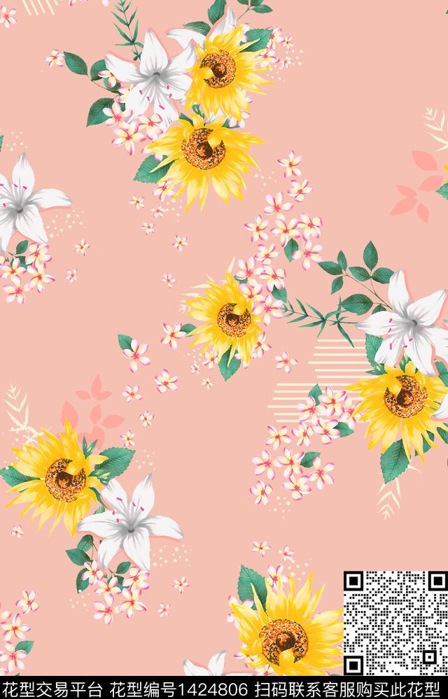 绿植树叶数码华亿平台花卉数码印花华亿平台下载（图片编号: 1424806） - 瓦栏（Walan）