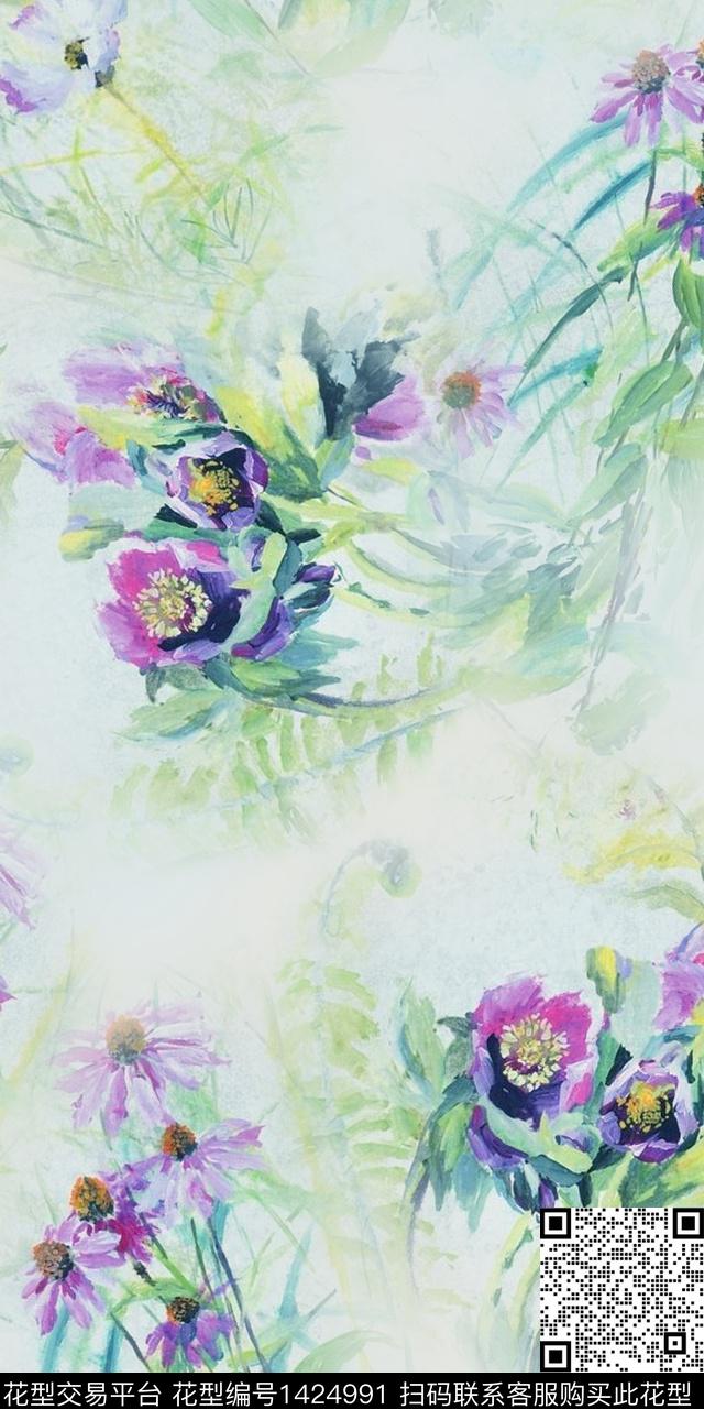花卉棉麻数码印花华亿平台下载（图片编号: 1424991） - 瓦栏（Walan）
