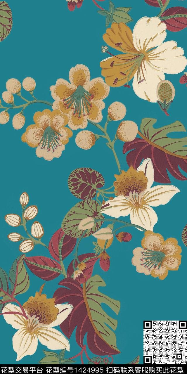 花卉印花真丝数码印花华亿平台下载（图片编号: 1424995） - 瓦栏（Walan）