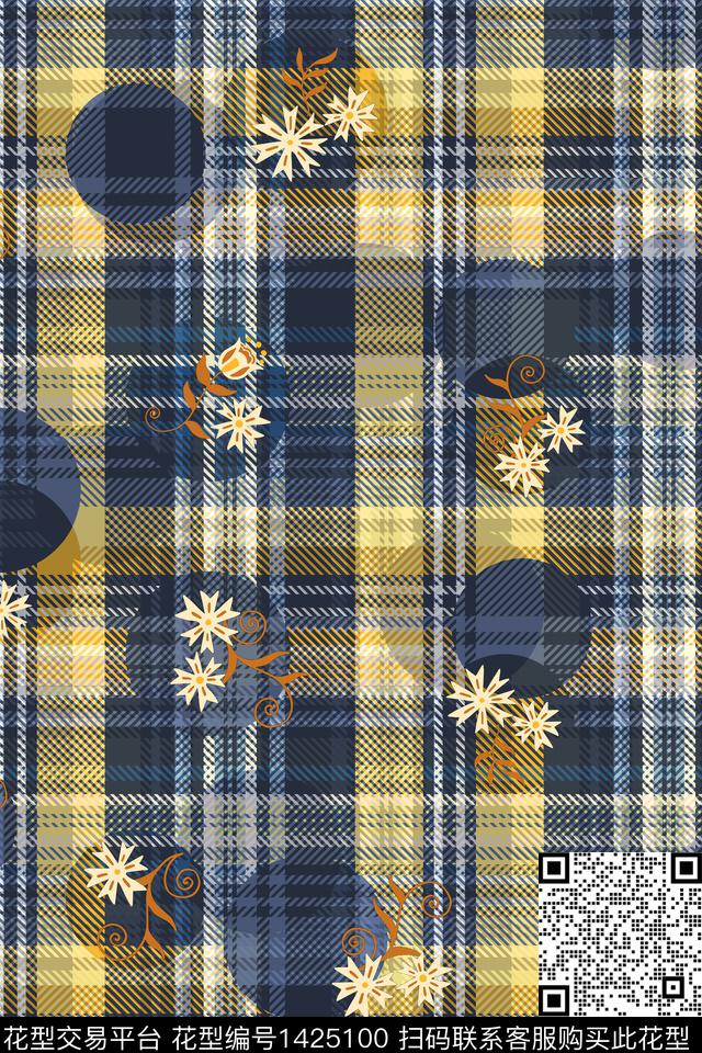 格子花卉真丝数码印花华亿平台下载（图片编号: 1425100） - 瓦栏（Walan）