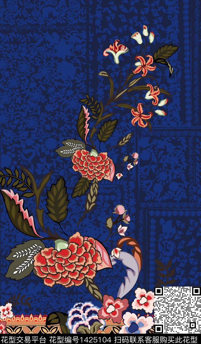 定位花真丝定位民族花卉传统印花华亿平台下载（图片编号: 1425104） - 瓦栏（Walan）