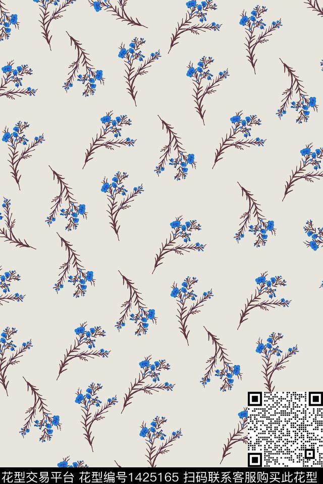 简约小碎花手绘花卉数码印花华亿平台下载（图片编号: 1425165） - 瓦栏（Walan）