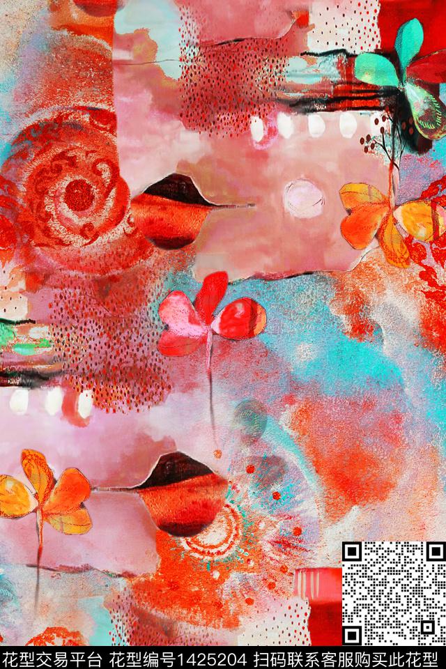 民族花卉数码华亿平台几何数码印花华亿平台下载（图片编号: 1425204） - 瓦栏（Walan）