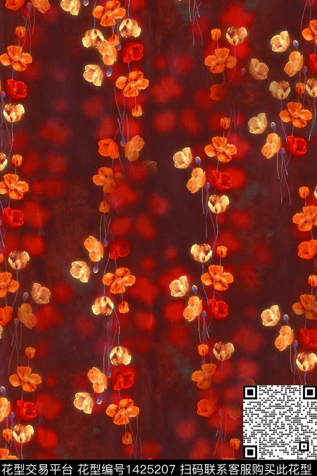 数码华亿平台简约手绘花卉数码印花华亿平台下载（图片编号: 1425207） - 瓦栏（Walan）