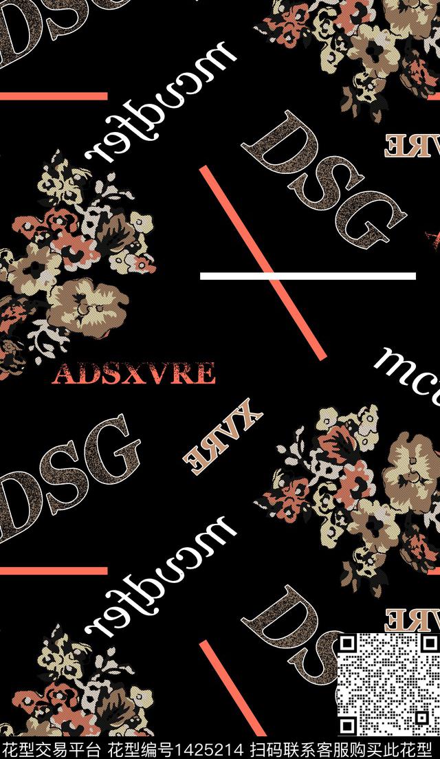 字母男装花卉数码印花华亿平台下载（图片编号: 1425214） - 瓦栏（Walan）