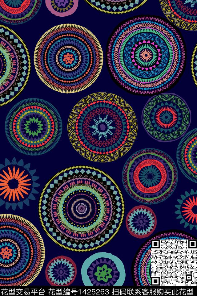 几何民族风圆形传统印花华亿平台下载（图片编号: 1425263） - 瓦栏（Walan）