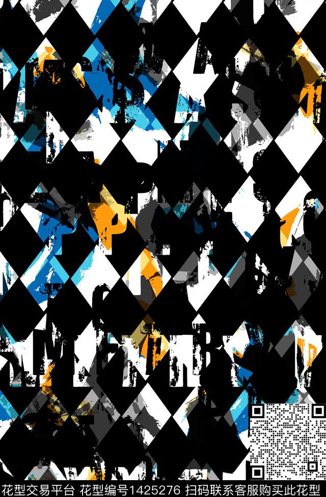 字母几何迷彩传统印花华亿平台下载（图片编号: 1425276） - 瓦栏（Walan）