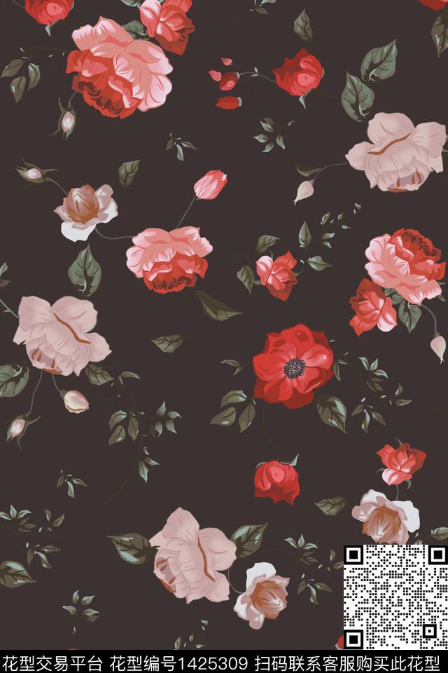 花卉植物中国风数码印花华亿平台下载（图片编号: 1425309） - 瓦栏（Walan）