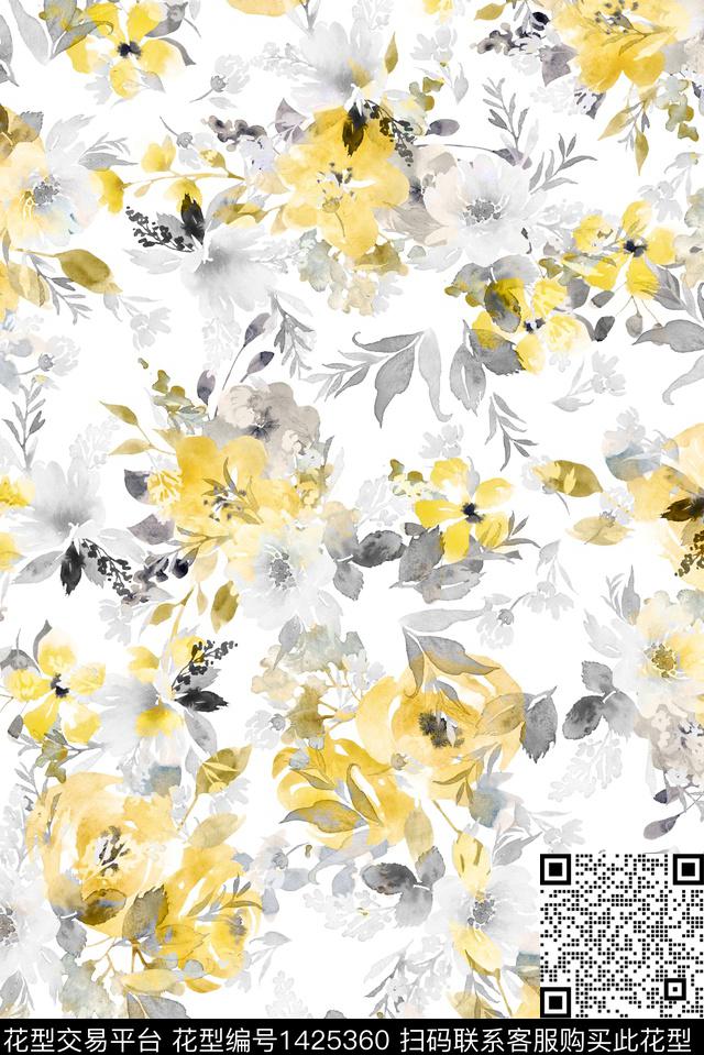 花卉大牌风香云纱数码印花华亿平台下载（图片编号: 1425360） - 瓦栏（Walan）