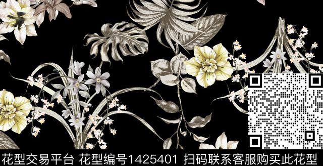 花卉热带华亿平台龟背叶数码印花华亿平台下载（图片编号: 1425401） - 瓦栏（Walan）