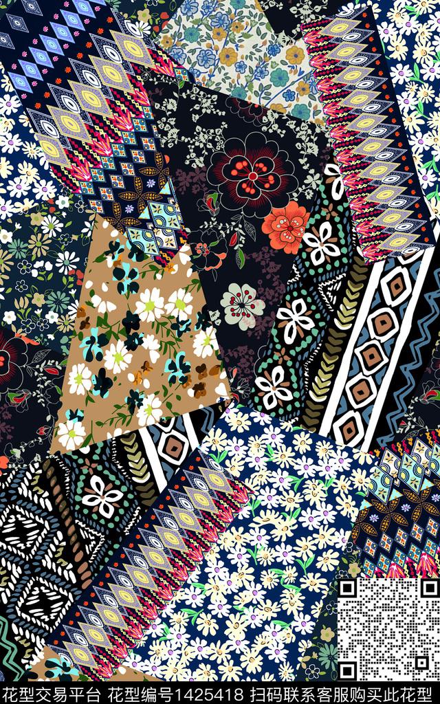 民族风花卉小碎花数码印花华亿平台下载（图片编号: 1425418） - 瓦栏（Walan）