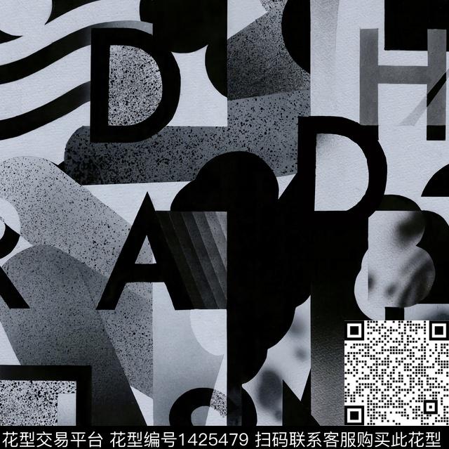 字母渐变笔触数码印花华亿平台下载（图片编号: 1425479） - 瓦栏（Walan）