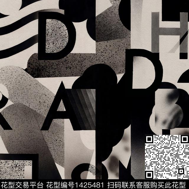 字母渐变笔触数码印花华亿平台下载（图片编号: 1425481） - 瓦栏（Walan）