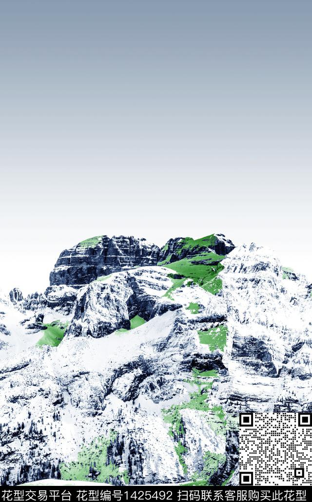 渐变雪山防晒衣数码印花华亿平台下载（图片编号: 1425492） - 瓦栏（Walan）