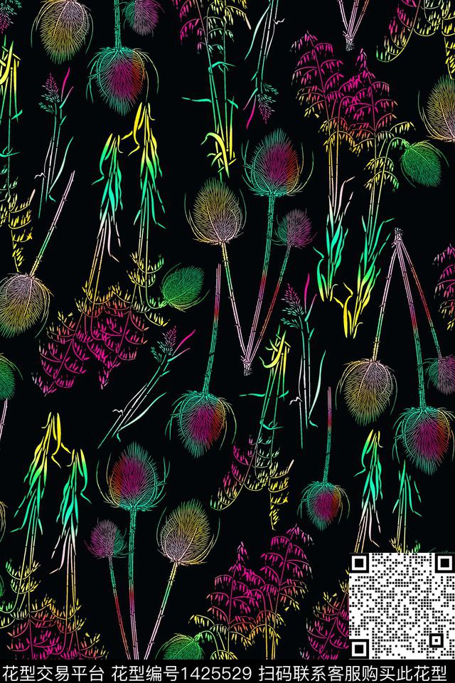 花卉大牌风抽象数码印花华亿平台下载（图片编号: 1425529） - 瓦栏（Walan）