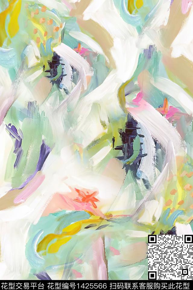 抽象小清新真丝数码印花华亿平台下载（图片编号: 1425566） - 瓦栏（Walan）