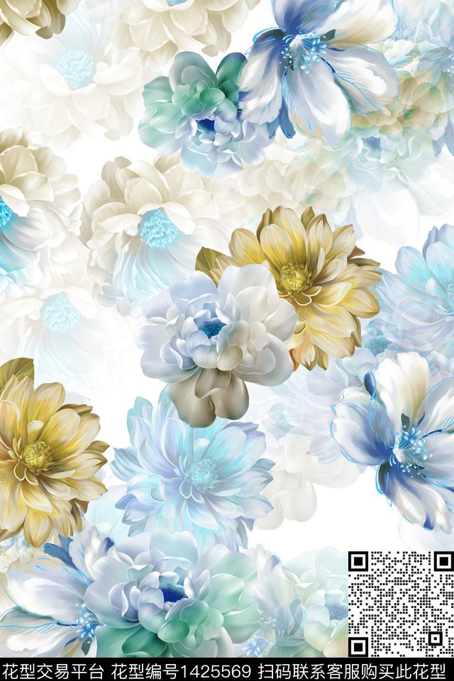 花卉小清新真丝数码印花华亿平台下载（图片编号: 1425569） - 瓦栏（Walan）