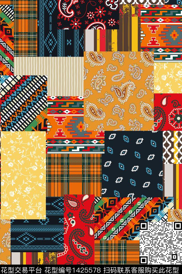 几何格子大牌风数码印花华亿平台下载（图片编号: 1425578） - 瓦栏（Walan）