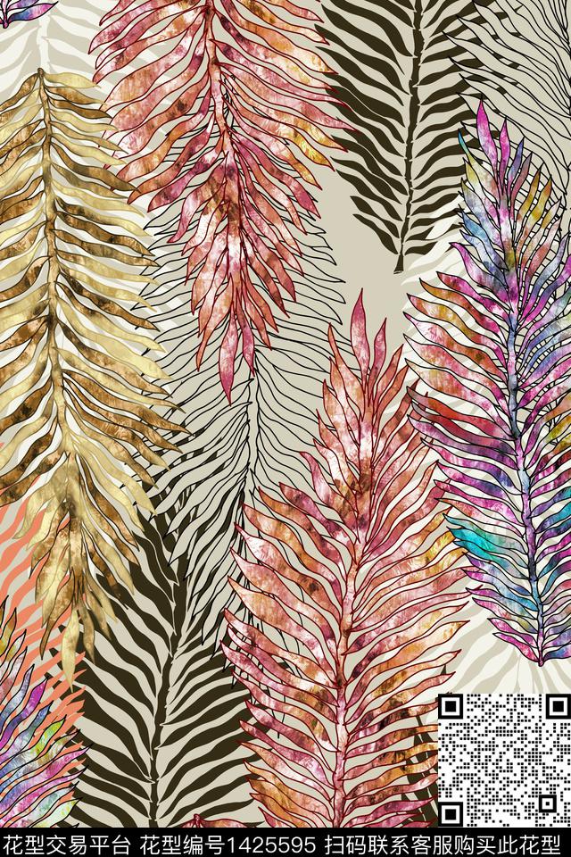 小清新真丝绿植树叶数码印花华亿平台下载（图片编号: 1425595） - 瓦栏（Walan）