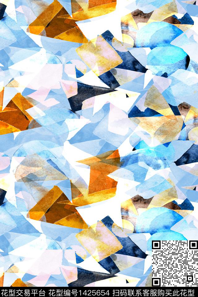 几何水彩肌理数码印花华亿平台下载（图片编号: 1425654） - 瓦栏（Walan）