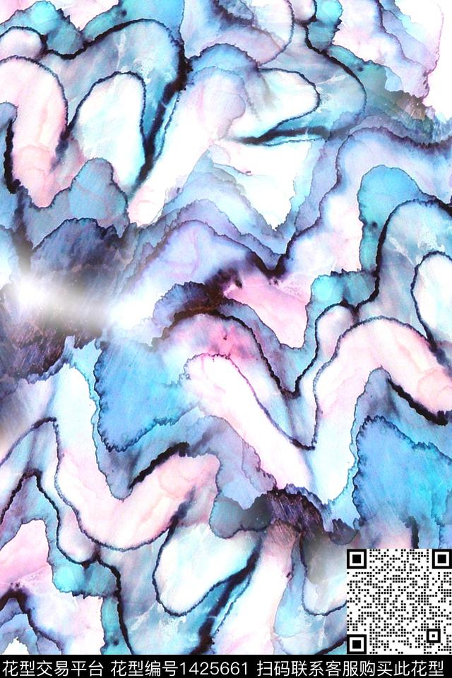 线条水彩肌理数码印花华亿平台下载（图片编号: 1425661） - 瓦栏（Walan）