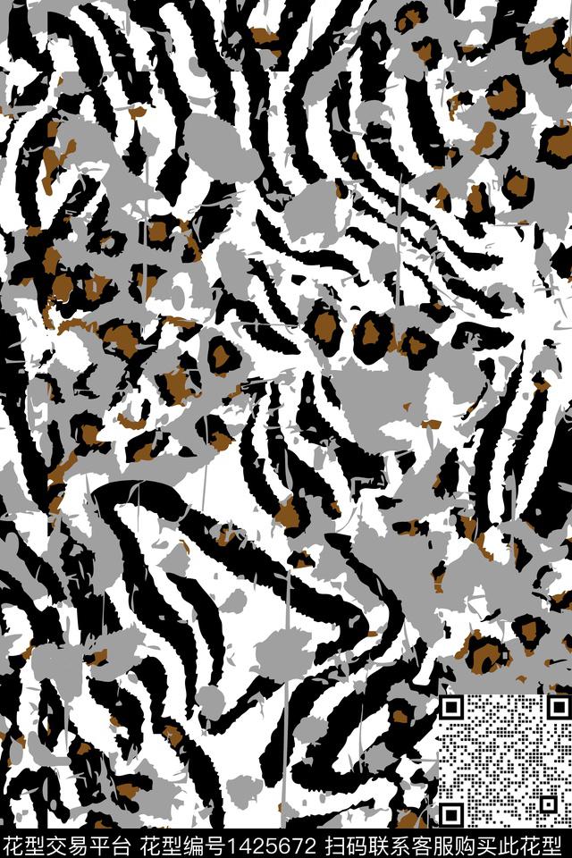 黑白华亿平台斑马纹豹纹数码印花华亿平台下载（图片编号: 1425672） - 瓦栏（Walan）