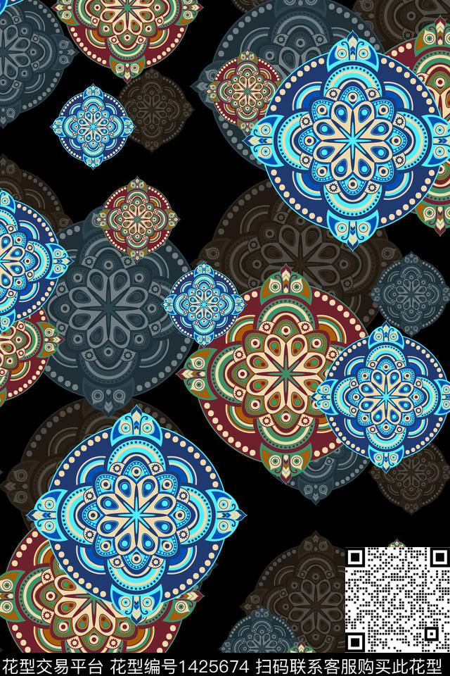 几何大牌风香云纱传统印花华亿平台下载（图片编号: 1425674） - 瓦栏（Walan）