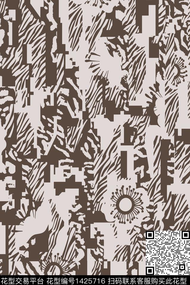 黑白华亿平台男装满版花迷彩数码印花华亿平台下载（图片编号: 1425716） - 瓦栏（Walan）